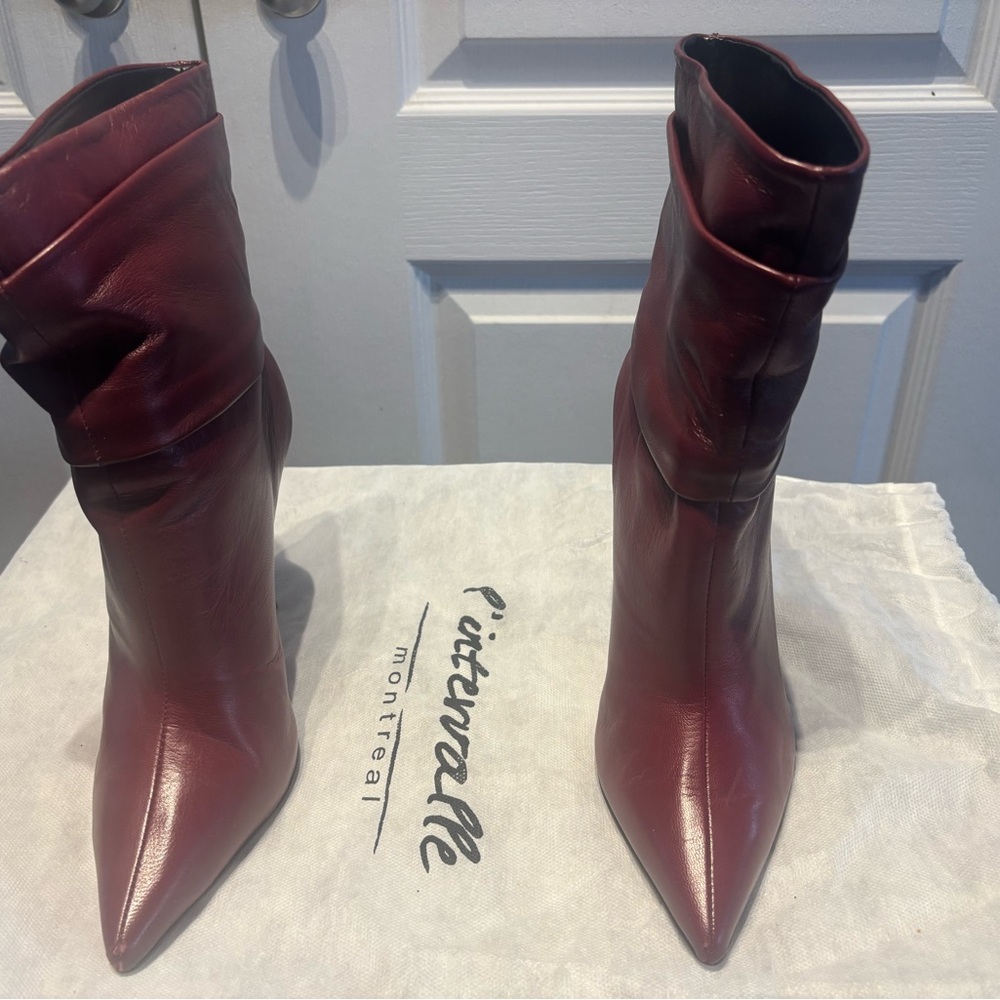 L'INTERVALLE Burgundy Leather Heeled Boots - Picture 2 of 9